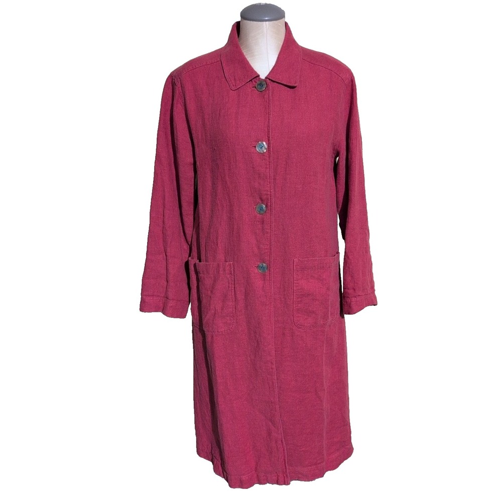 J Jill Women's Linen Red Trench Coat Front Bottom Casual Comfort SX